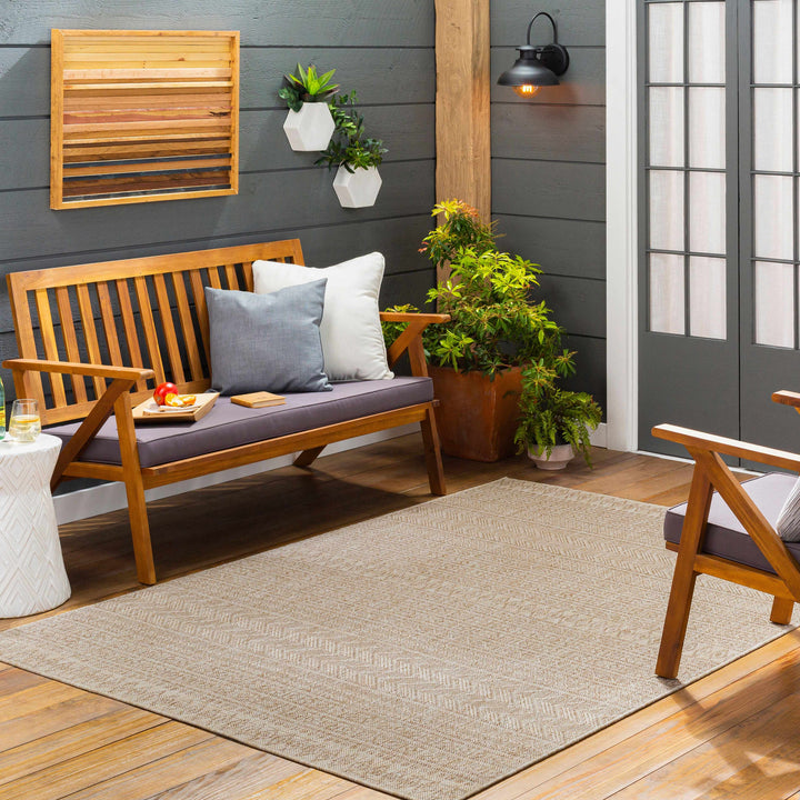 Madras Modern Geometric Design Beige And Brown Outdoor Rug