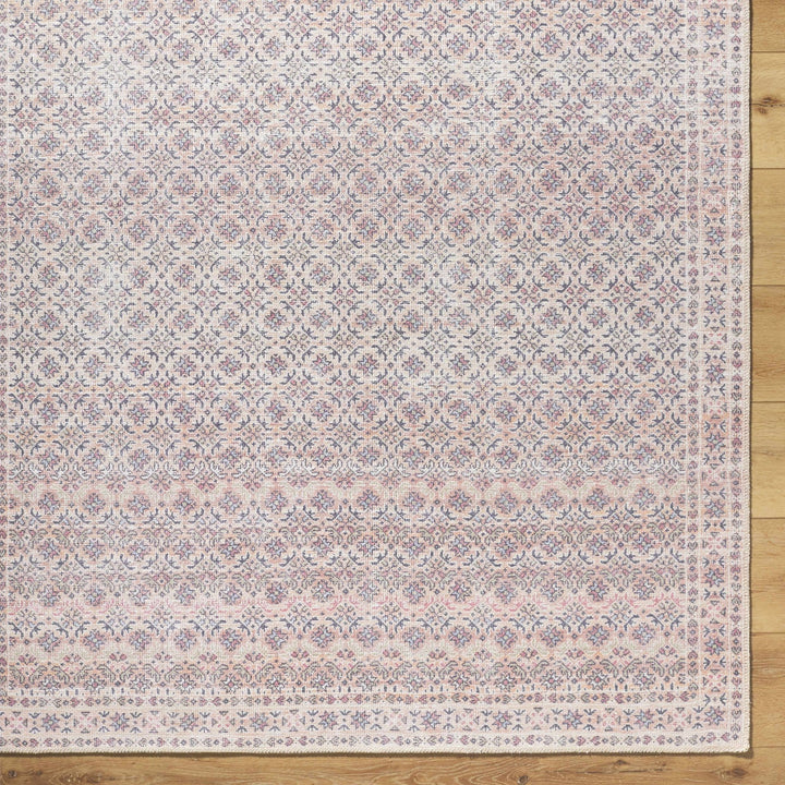 Azalee Modern Floral Design Peach And Blue Washable Area Rug - The Rug Decor