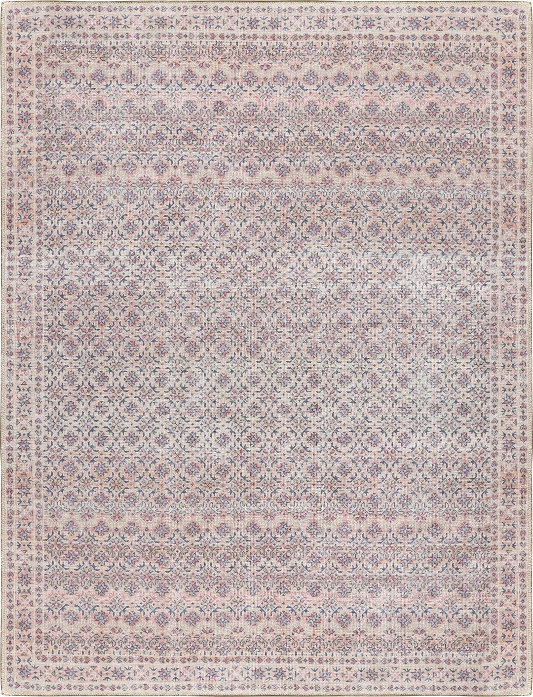 Azalee Modern Floral Design Peach And Blue Washable Area Rug - The Rug Decor