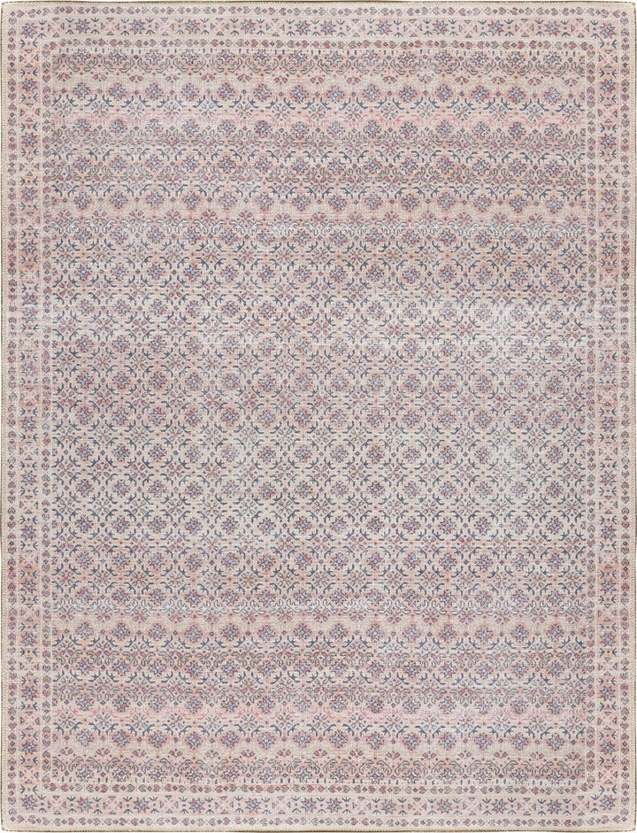 Azalee Modern Floral Design Peach And Blue Washable Area Rug - The Rug Decor
