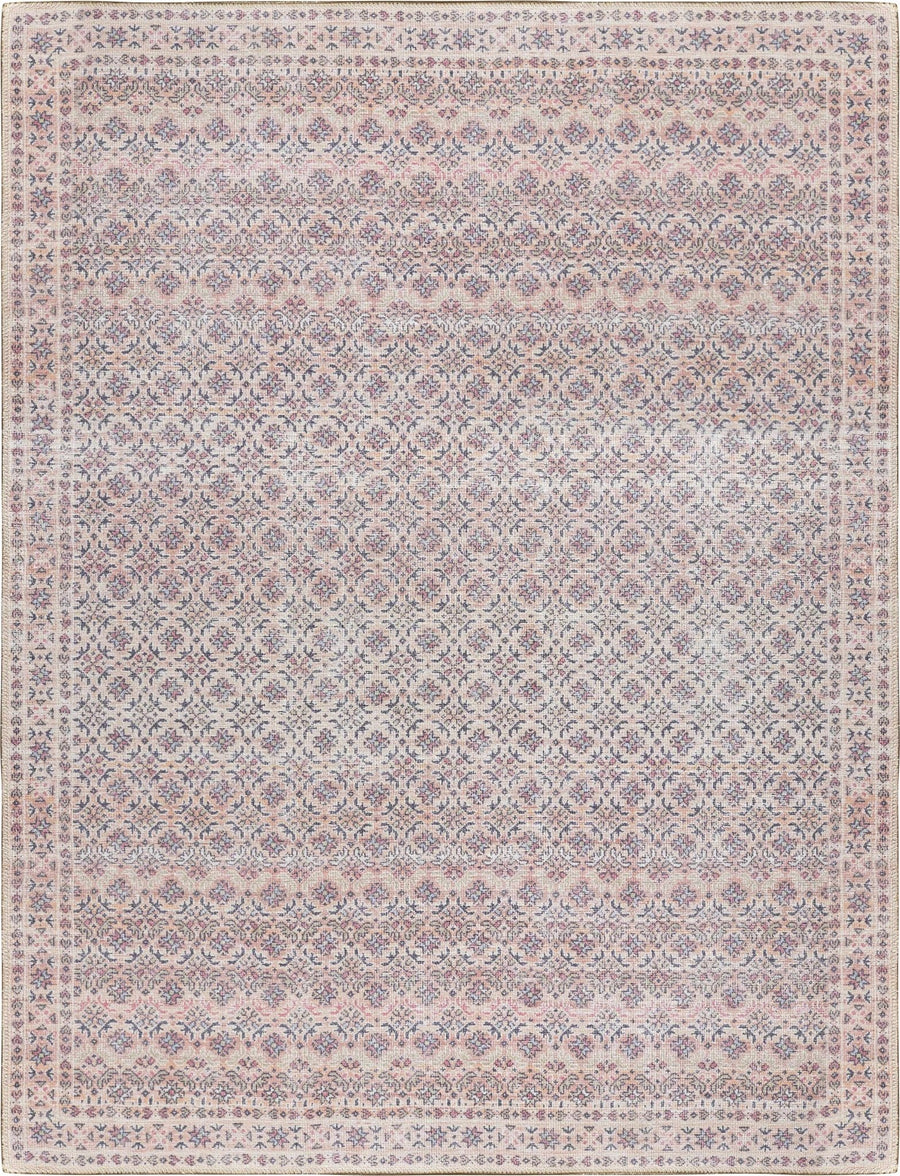 Azalee Modern Floral Design Peach And Blue Washable Area Rug - The Rug Decor