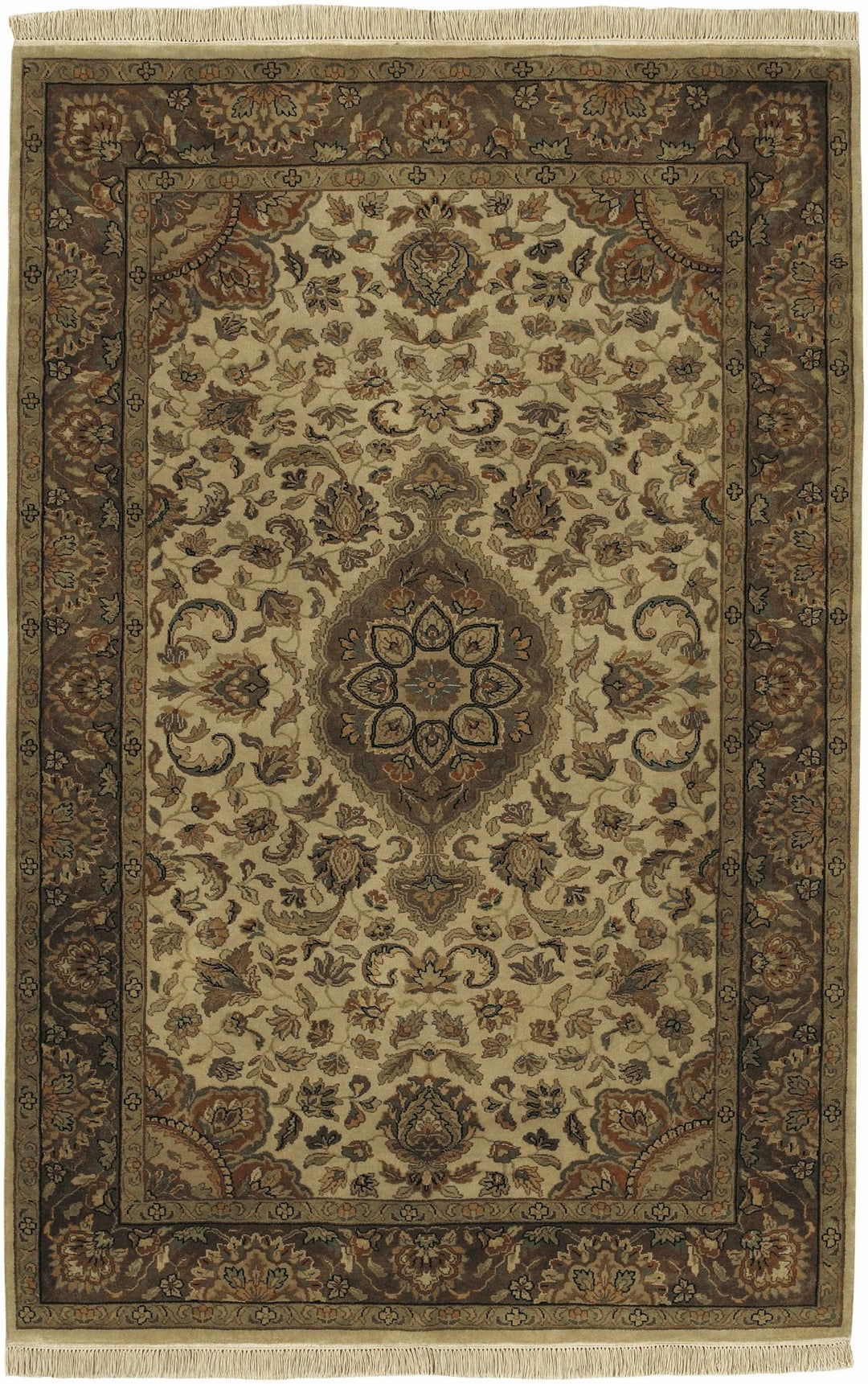 Azalia Traditional Style Beige And Brown Hand Knotted Area Rug - The Rug Decor