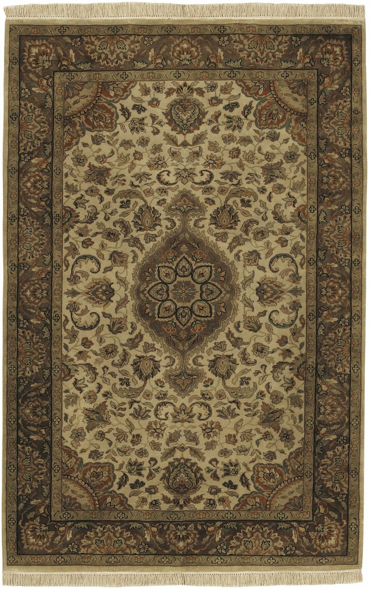 Azalia Traditional Style Beige And Brown Hand Knotted Area Rug - The Rug Decor