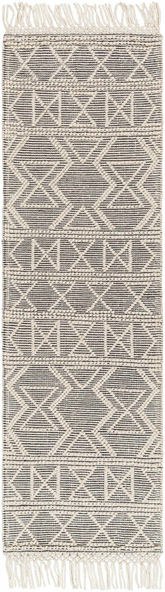 Aziel Modern Geometric Design Ivory And Black Hand Woven Wool Rug - The Rug Decor