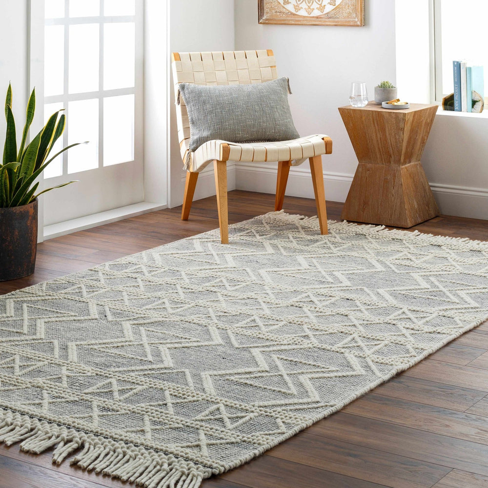 Aziel Modern Geometric Design Ivory And Black Hand Woven Wool Rug - The Rug Decor