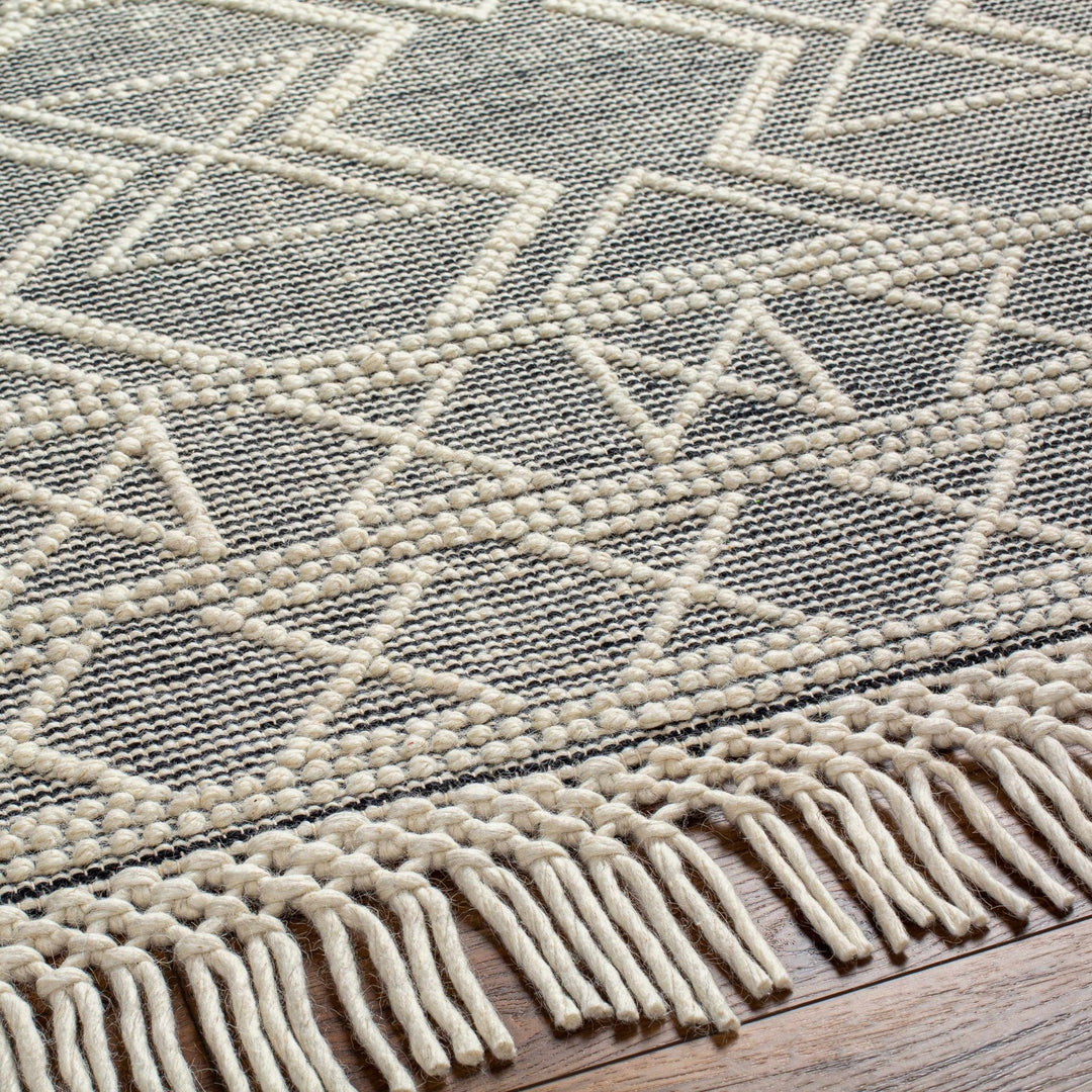 Aziel Modern Geometric Design Ivory And Black Hand Woven Wool Rug - The Rug Decor