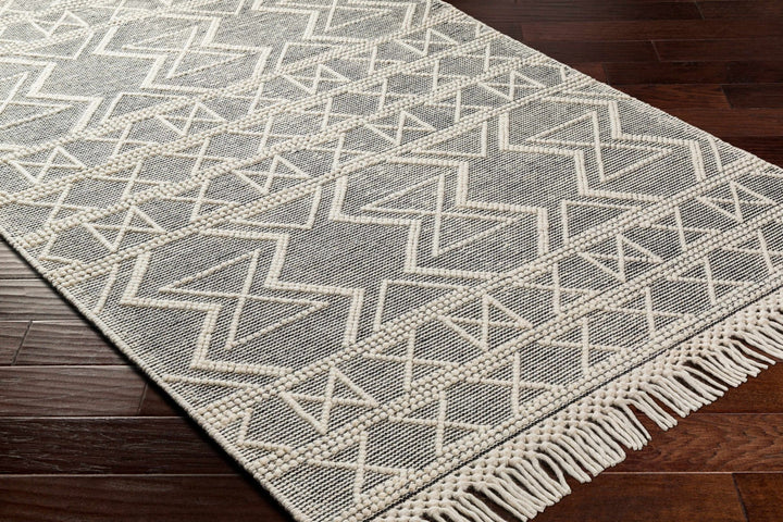 Aziel Modern Geometric Design Ivory And Black Hand Woven Wool Rug - The Rug Decor