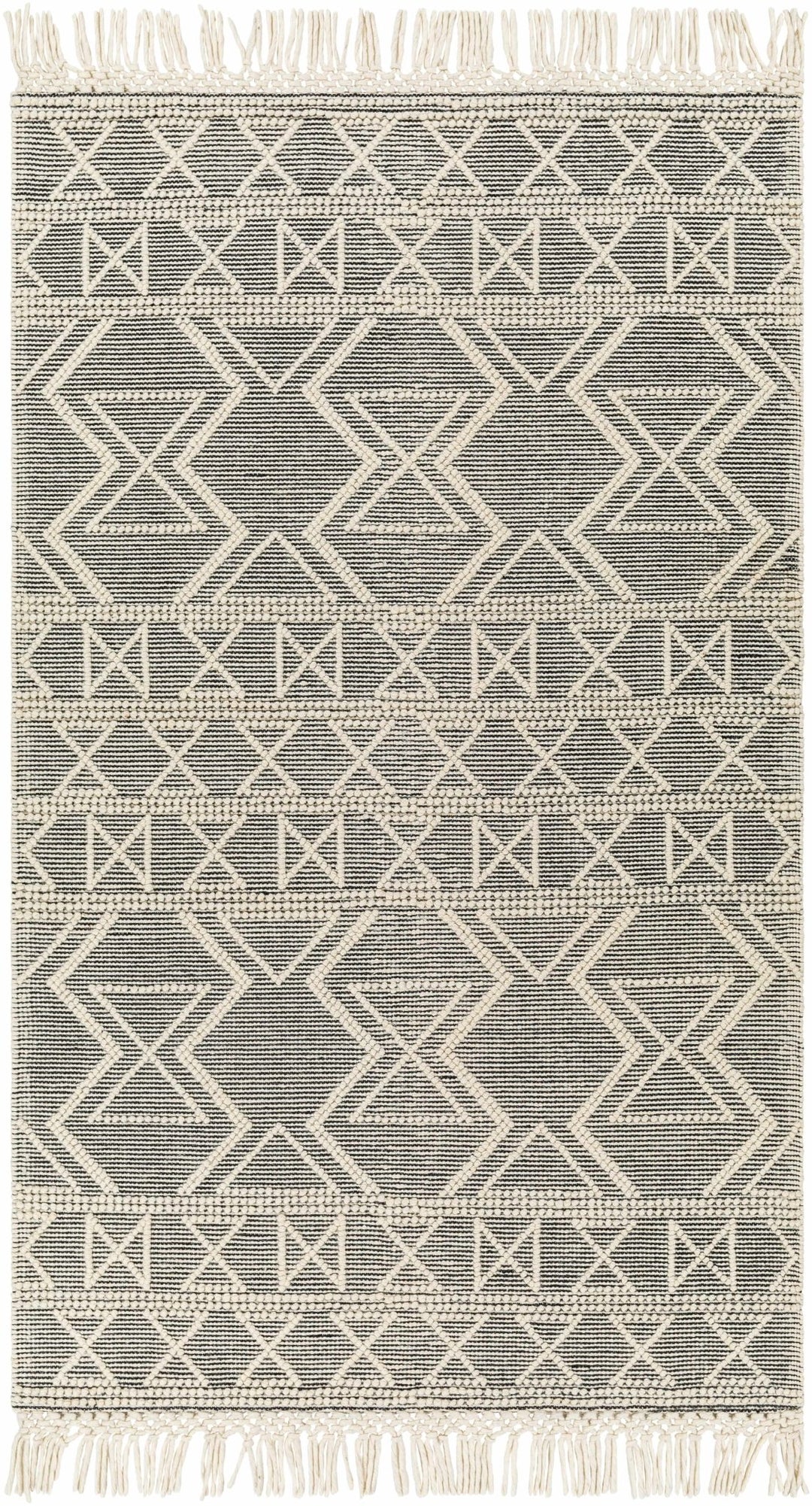 Aziel Modern Geometric Design Ivory And Black Hand Woven Wool Rug - The Rug Decor