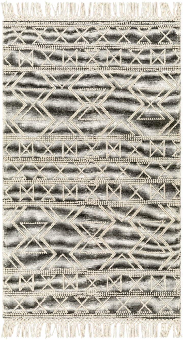 Aziel Modern Geometric Design Ivory And Black Hand Woven Wool Rug - The Rug Decor