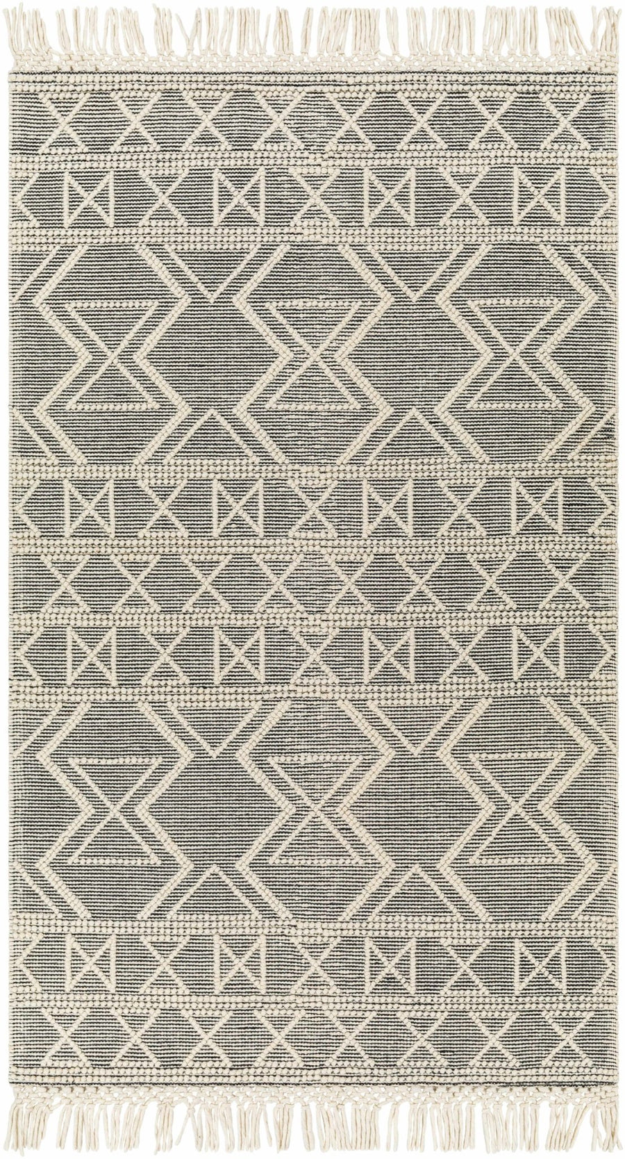 Aziel Modern Geometric Design Ivory And Black Hand Woven Wool Rug - The Rug Decor
