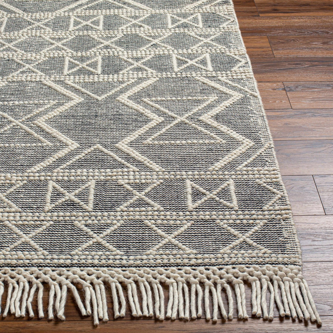 Aziel Modern Geometric Design Ivory And Black Hand Woven Wool Rug - The Rug Decor