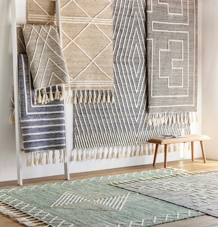Azra Tasseled Bohemian Style Cream Hand Woven Jute & Wool Rug - The Rug Decor