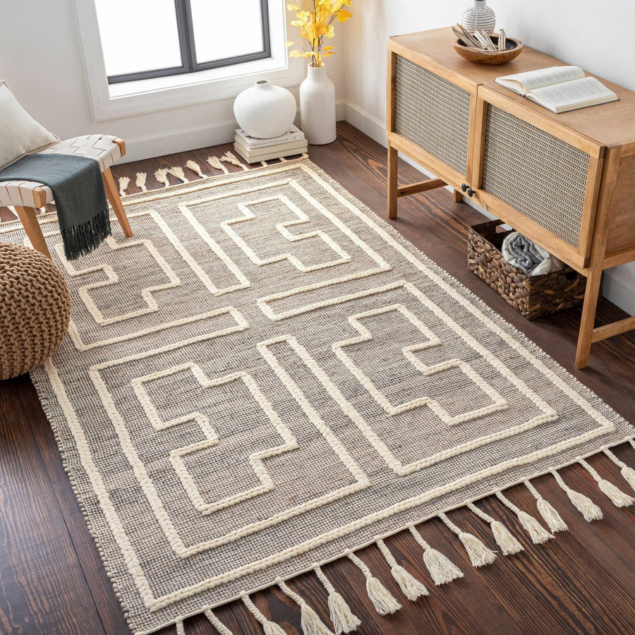 Azra Tasseled Bohemian Style Cream Hand Woven Jute & Wool Rug - The Rug Decor