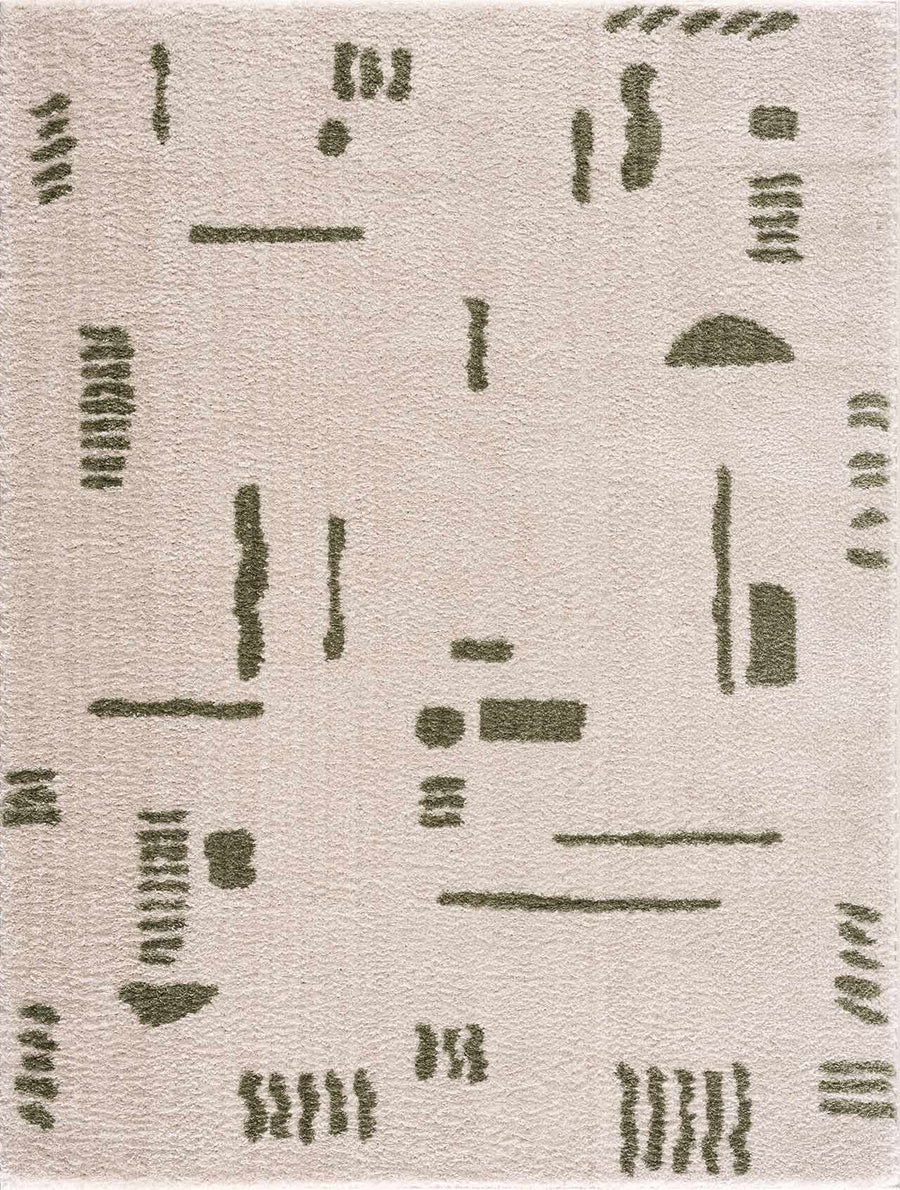 Azriel Beige And Olive Contemporary Abstract Design Washable Area Rug - The Rug Decor