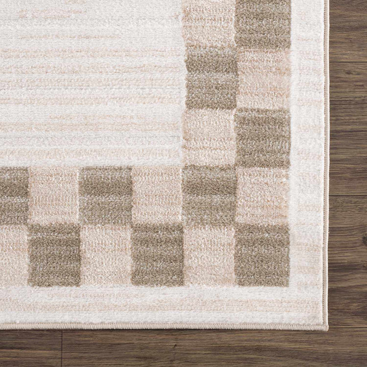 Azrika Beige Solid and Checkered Pattern Washable Rug - The Rug Decor