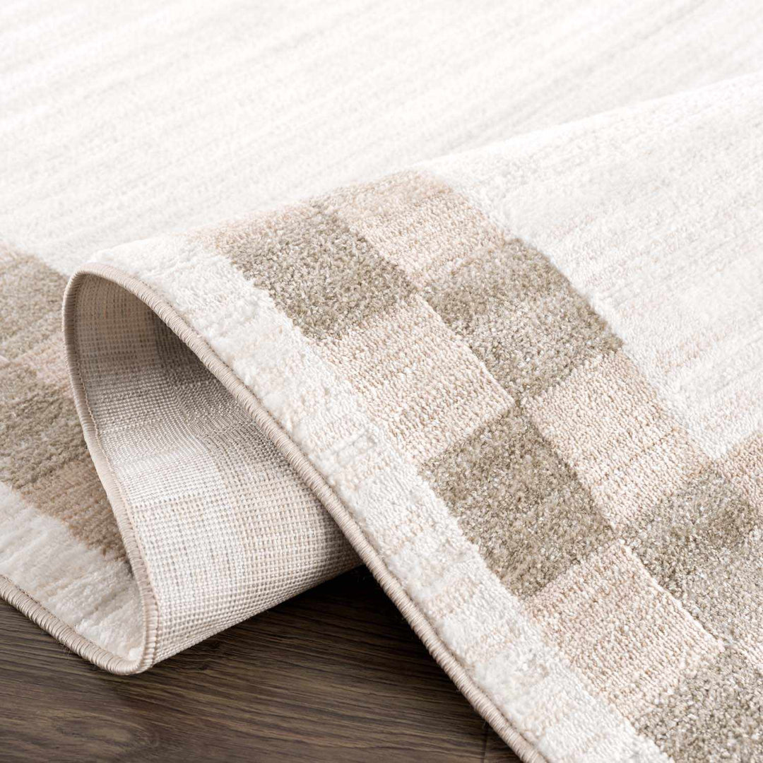 Azrika Beige Solid and Checkered Pattern Washable Rug - The Rug Decor