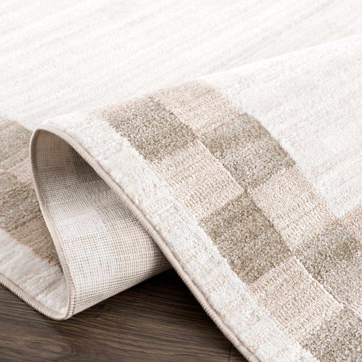 Azrika Beige Solid and Checkered Pattern Washable Rug - The Rug Decor