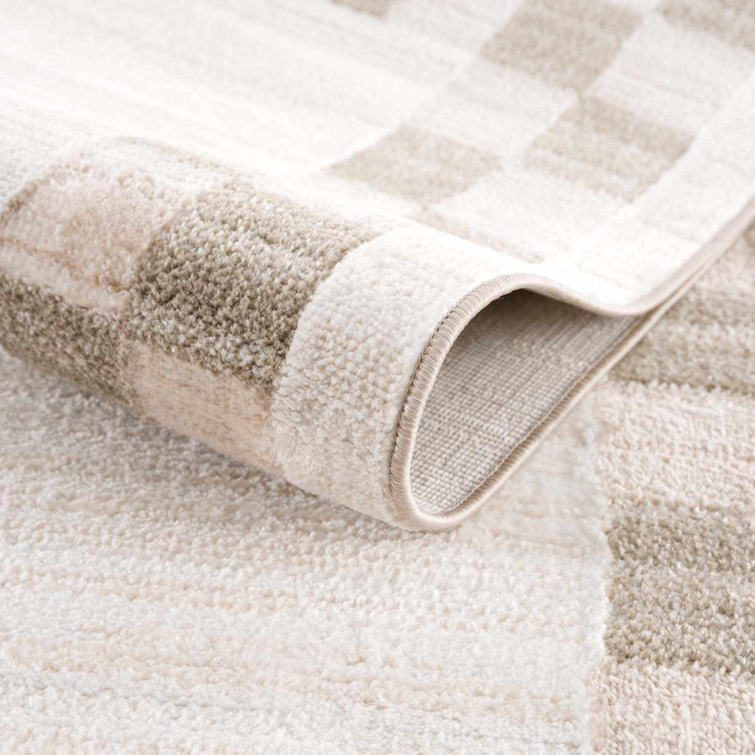 Azrika Beige Solid and Checkered Pattern Washable Rug - The Rug Decor