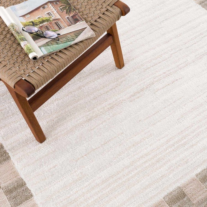 Azrika Beige Solid and Checkered Pattern Washable Rug - The Rug Decor