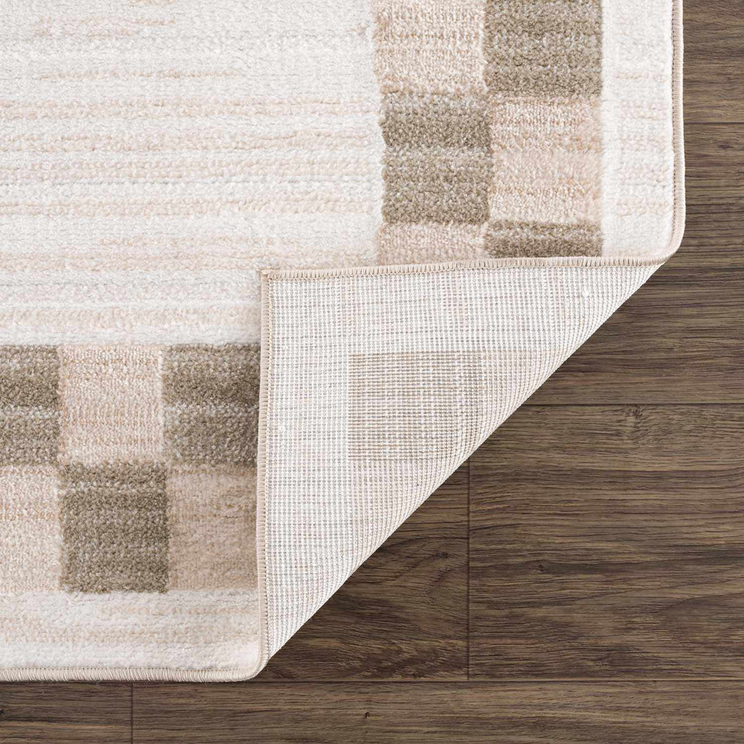 Azrika Beige Solid and Checkered Pattern Washable Rug - The Rug Decor
