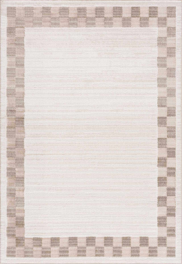 Azrika Beige Solid and Checkered Pattern Washable Rug - The Rug Decor