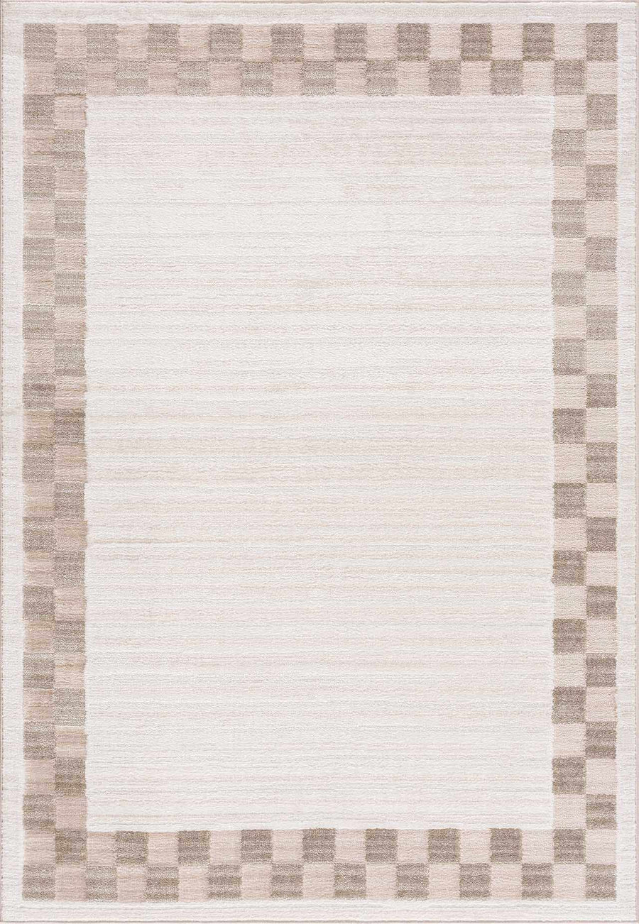 Azrika Beige Solid and Checkered Pattern Washable Rug - The Rug Decor