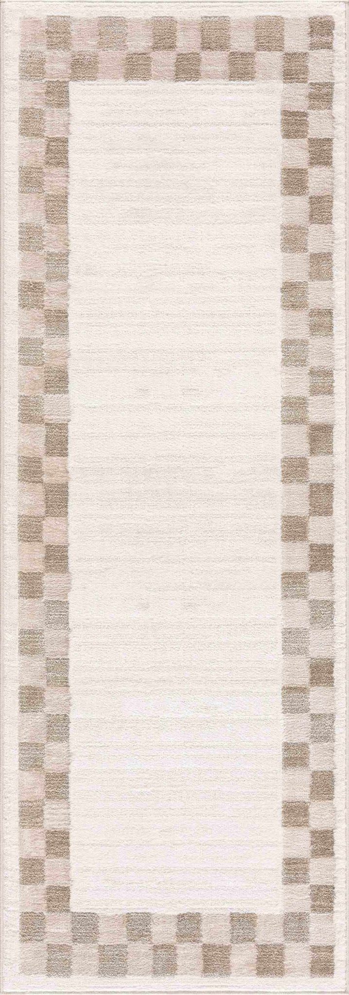 Azrika Beige Solid and Checkered Pattern Washable Rug - The Rug Decor