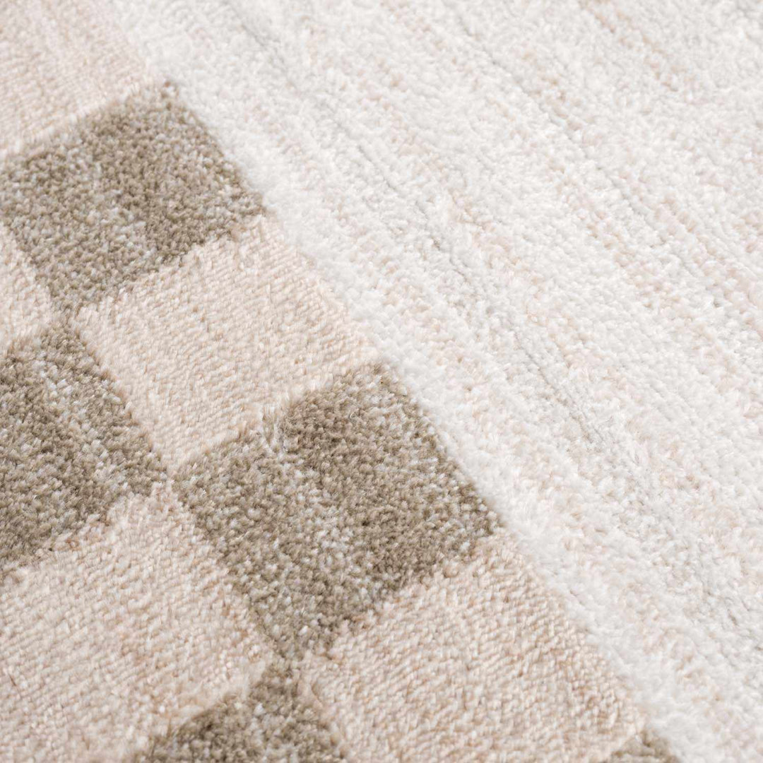 Azrika Beige Solid and Checkered Pattern Washable Rug - The Rug Decor