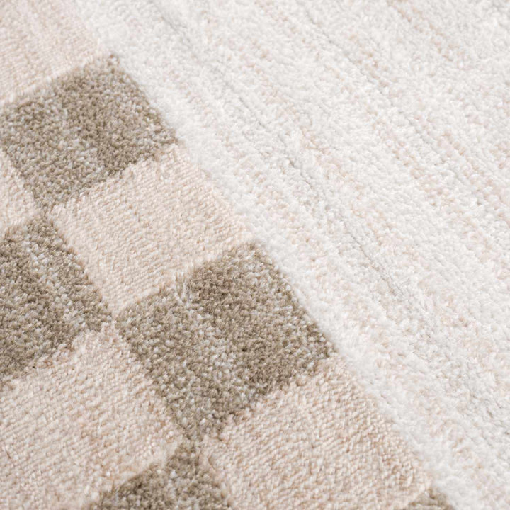 Azrika Beige Solid and Checkered Pattern Washable Rug - The Rug Decor