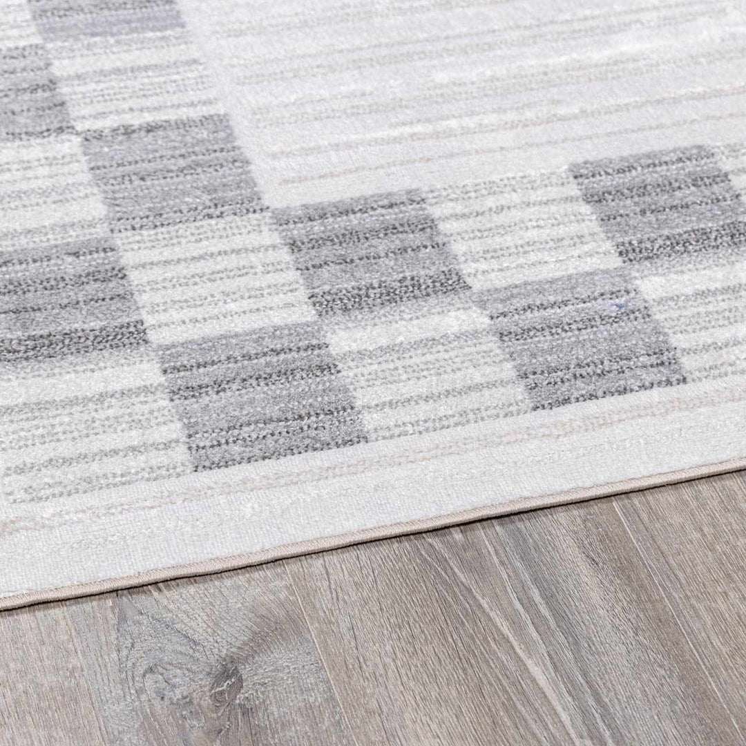 Azrika Modern Checkered Pattern Beige And Gray Machine Woven Washable Rug - The Rug Decor