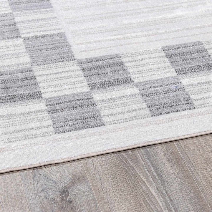 Azrika Modern Checkered Pattern Beige And Gray Machine Woven Washable Rug - The Rug Decor