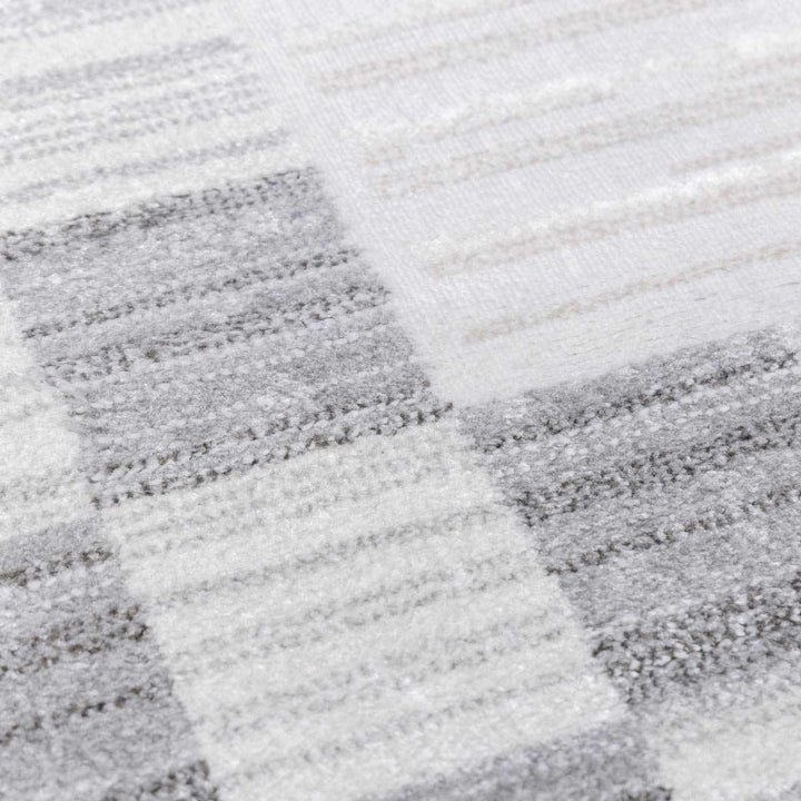 Azrika Modern Checkered Pattern Beige And Gray Machine Woven Washable Rug - The Rug Decor