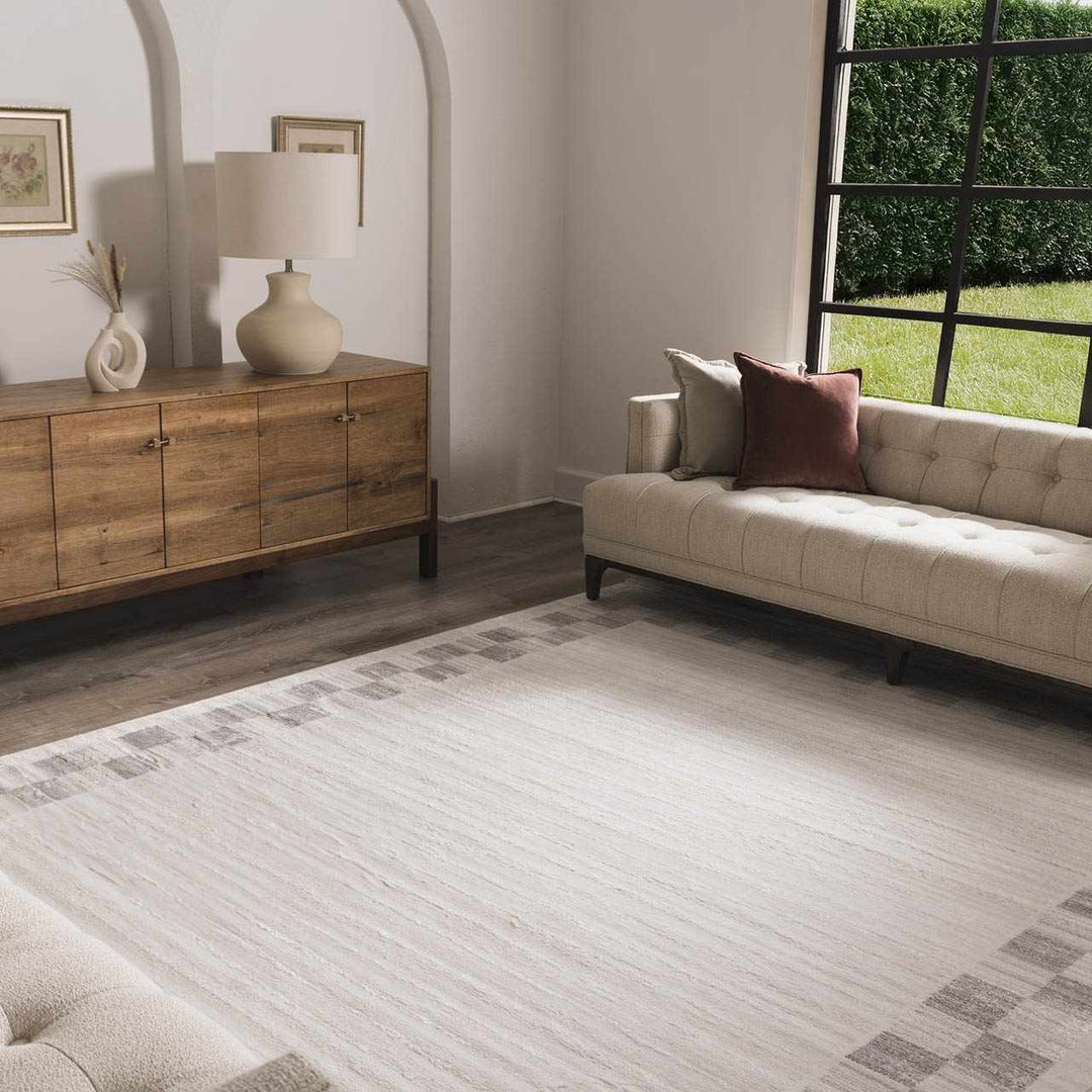 Azrika Modern Checkered Pattern Beige And Gray Machine Woven Washable Rug - The Rug Decor