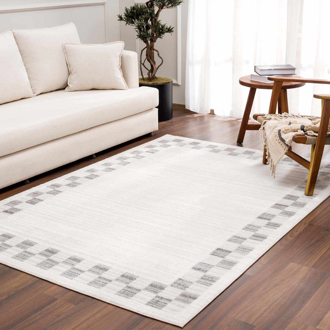 Azrika Modern Checkered Pattern Beige And Gray Machine Woven Washable Rug - The Rug Decor