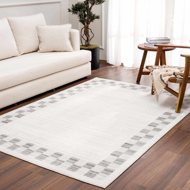 Azrika Modern Checkered Pattern Beige And Gray Machine Woven Washable Rug - The Rug Decor