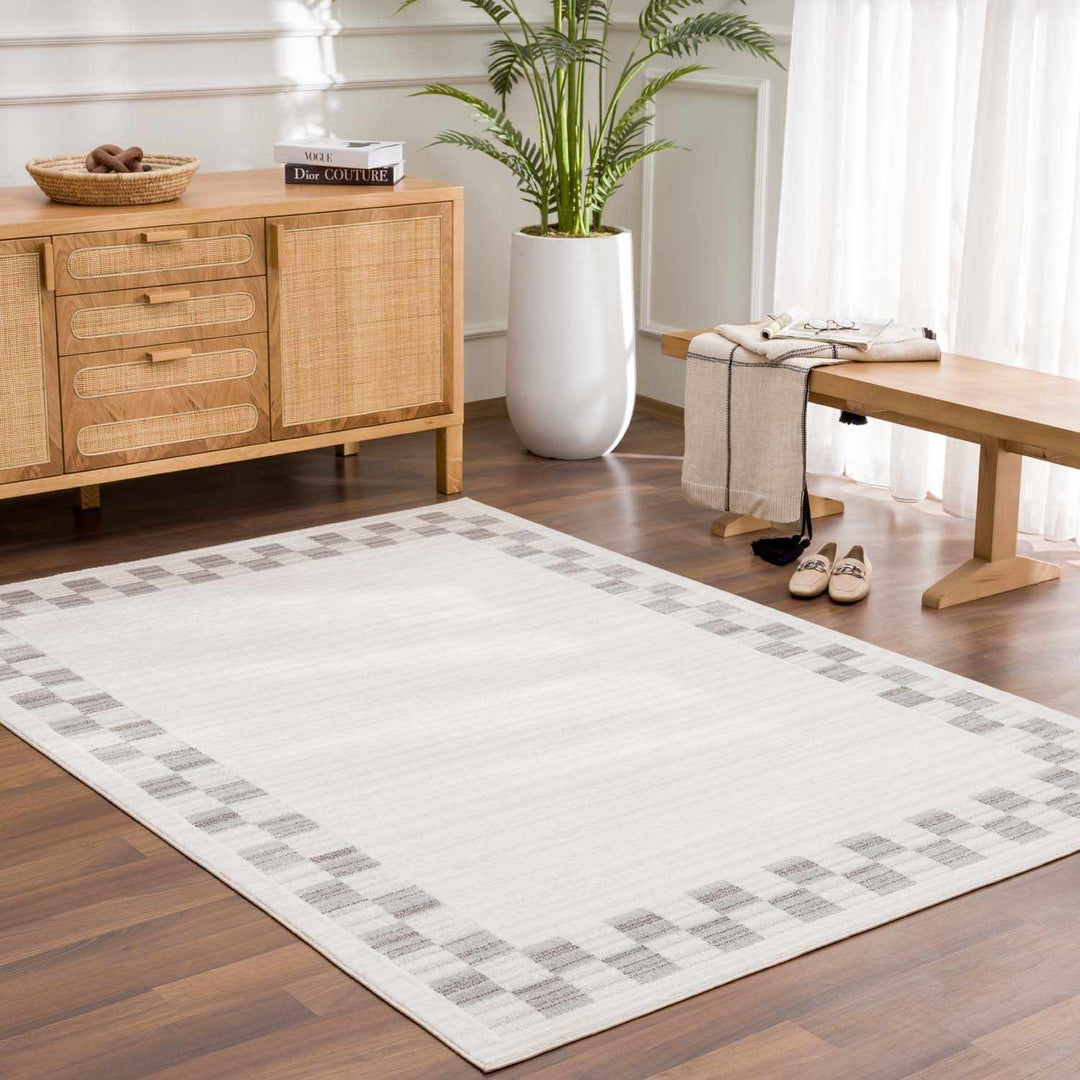 Azrika Modern Checkered Pattern Beige And Gray Machine Woven Washable Rug - The Rug Decor