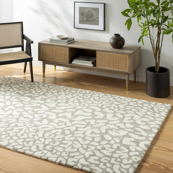 Azuka Leopard Print Beige Hand Tufted Wool Area Rug