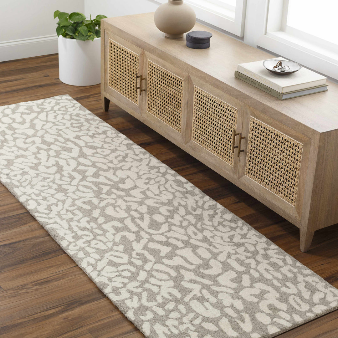 Azuka Leopard Print Beige Hand Tufted Wool Area Rug