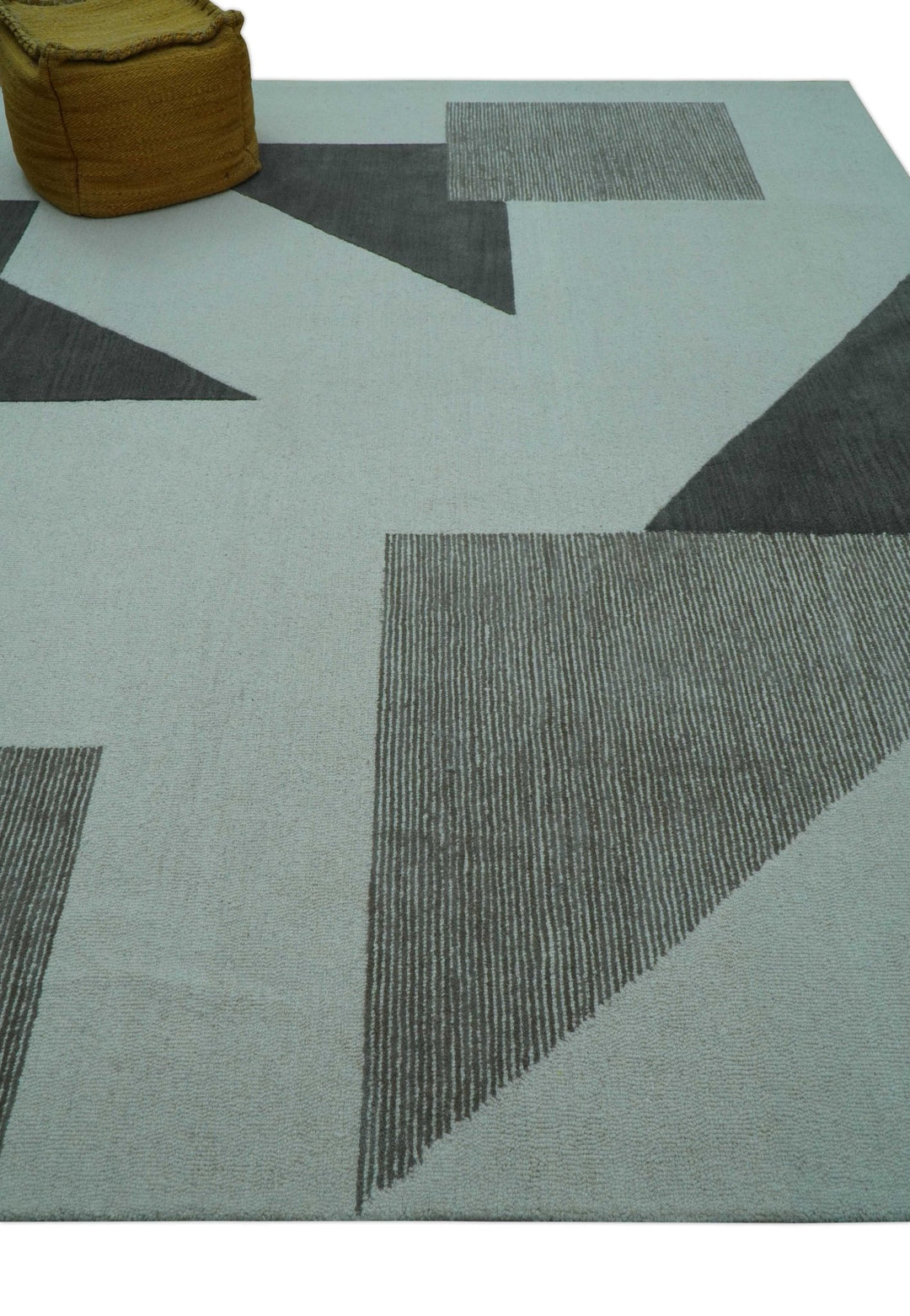 Azure Custom Made Geometrical Charcoal And Gray Hand Tufted Wool Rug - The Rug Decor