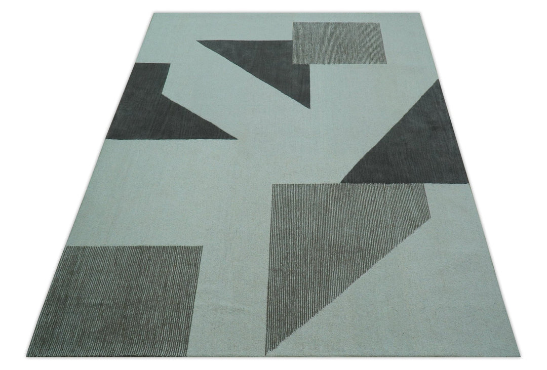 Azure Custom Made Geometrical Charcoal And Gray Hand Tufted Wool Rug - The Rug Decor