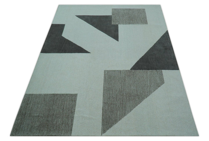 Azure Custom Made Geometrical Charcoal And Gray Hand Tufted Wool Rug - The Rug Decor