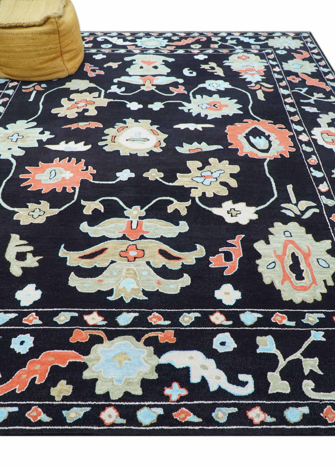 Azure Custom Made Traditional Oushak Black Hand Tufted Wool Rug - The Rug Decor