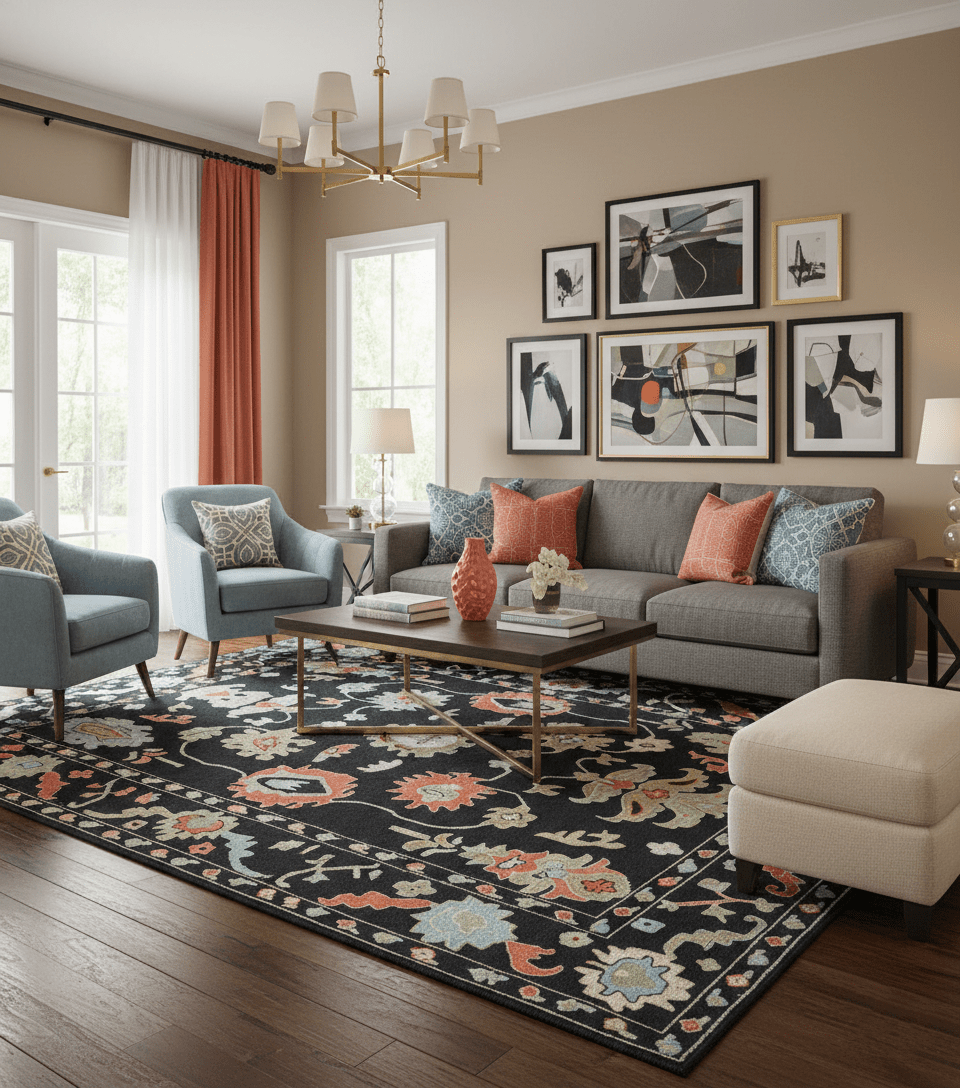 Azure Custom Made Traditional Oushak Black Hand Tufted Wool Rug - The Rug Decor