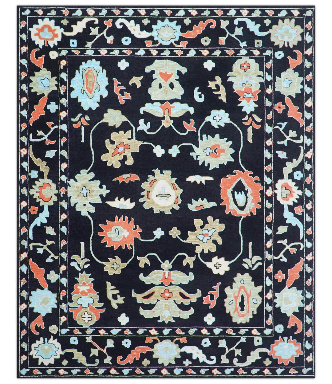 Azure Custom Made Traditional Oushak Black Hand Tufted Wool Rug - The Rug Decor