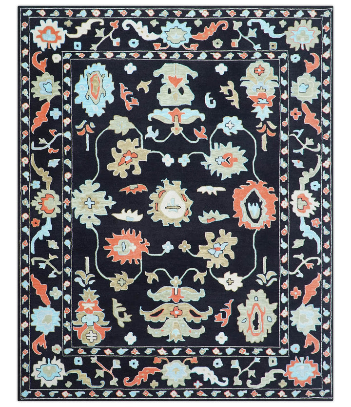 Azure Custom Made Traditional Oushak Black Hand Tufted Wool Rug - The Rug Decor