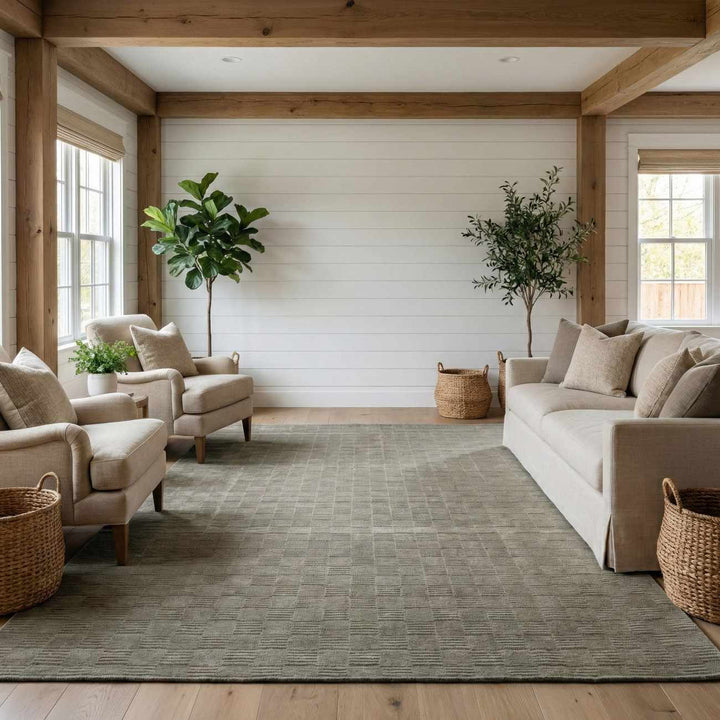 Kazuma Green Contemporary Style Washable Area Rug