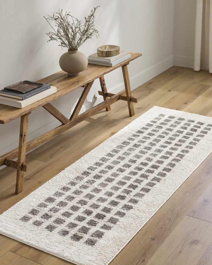 Baback Modern Geometrical Beige And Charcoal Washable Area Rug - The Rug Decor