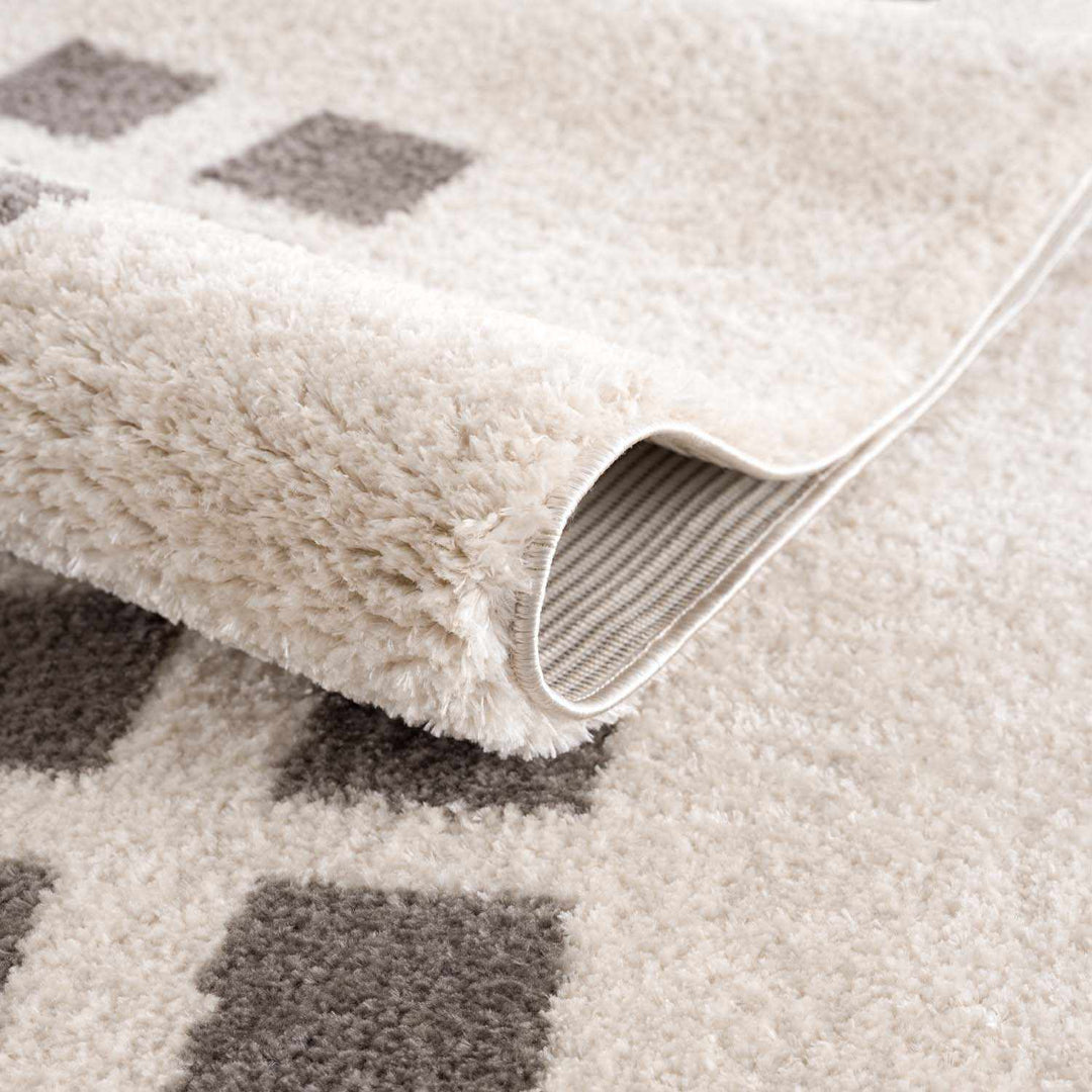 Baback Modern Geometrical Beige And Charcoal Washable Area Rug - The Rug Decor