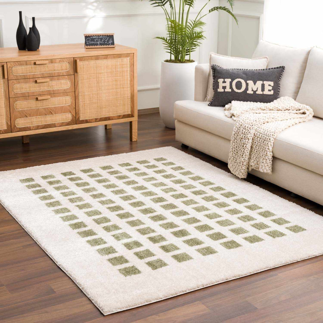Baback Modern Geometrical Beige And Green Washable Area Rug - The Rug Decor