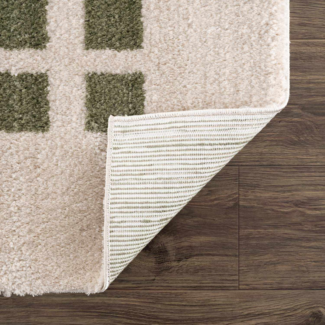 Baback Modern Geometrical Beige And Green Washable Area Rug - The Rug Decor